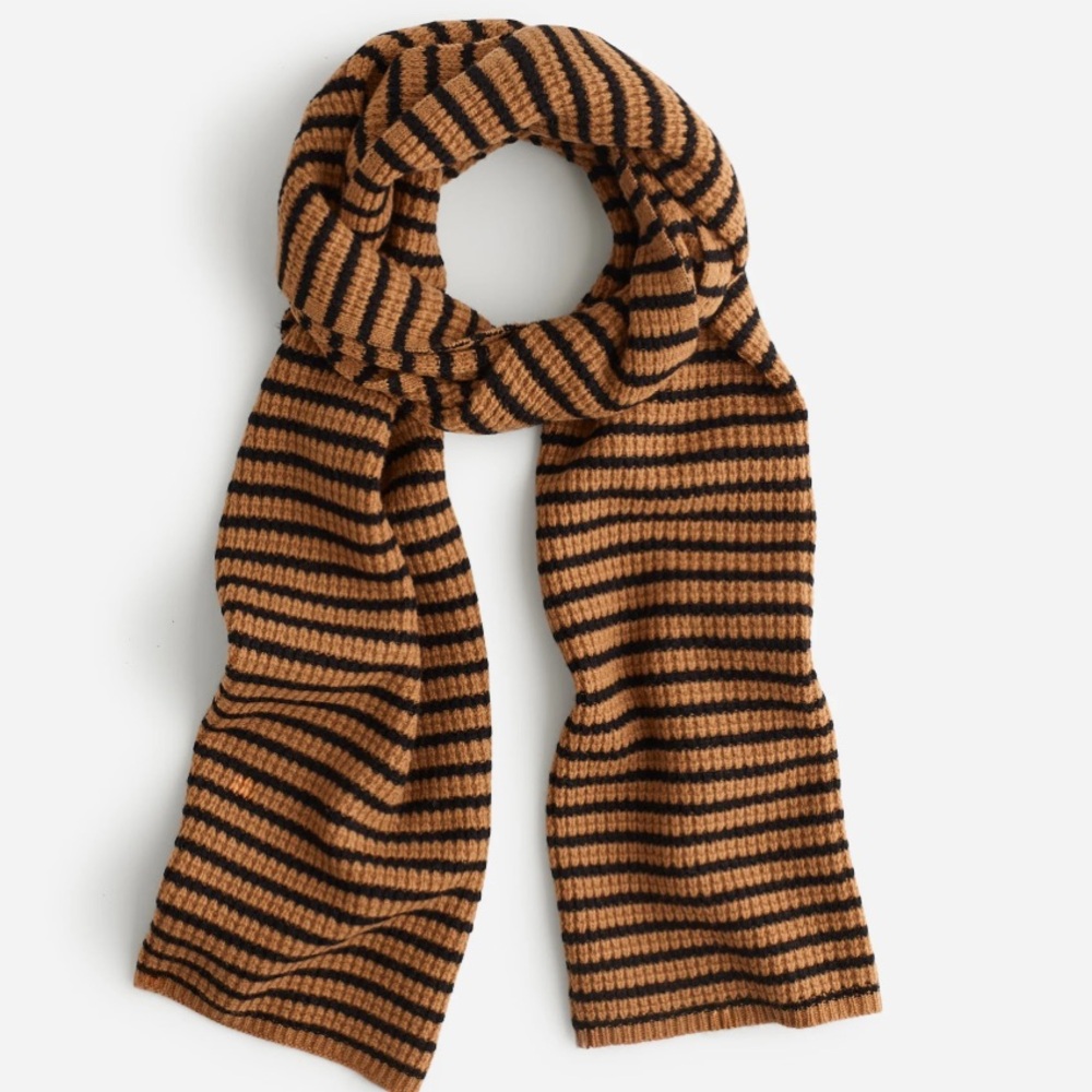 Madewell brown tan black striped wool waffle knit scarf in stripe NWT